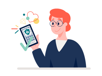 A user with a managed phone, showing device-trust checks that grant secure access only from compliant devices.